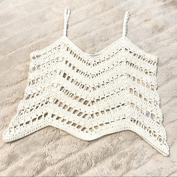 Crotchet Knit Cream Boho Festival Tank Top Size Small S - Picture 11 of 15
